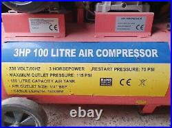 100 Litre 100L Belt Drive Workshop Garage Air Compressor 3HP