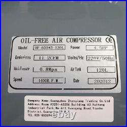 120 Litre Air Compressor Silent 220V 4.5HP 8BAR 1400RPM Oil Free Portable Wheels