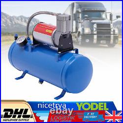 12V Air Compressor 100 Psi with Universal 6 Liter Tank Train Air Horn Kit New