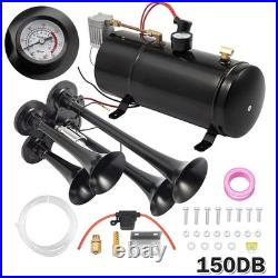 12V Air Compressor 4 Trumpet With 6 Liter Tank For Train Air Horn Kit 150PSI