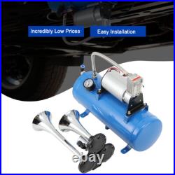 12V Train Air Horn Kit 150dB 3 Trumpet with 6 Liter Tank 150PSI Air Compressor