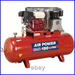 150 Litre Belt Drive Air Compressor 6.5hp Petrol Engine Gauge & Air Outlet