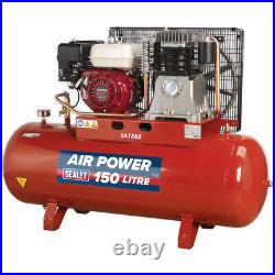 150 Litre Belt Drive Air Compressor 6.5hp Petrol Engine Gauge & Air Outlet