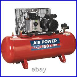 150 Litre Belt Drive Air Compressor Cast Cylinders 3hp Motor Single Phase