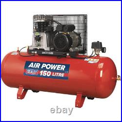150 Litre Belt Drive Air Compressor Cast Cylinders 3hp Motor Single Phase