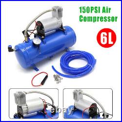 150psi DC 12V Air Compressor with Universal 6 Liter Tank Train Air Horn Kit New