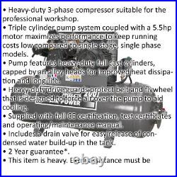 200 Litre Belt Drive Air Compressor 3 Phase 5.5hp Motor Triple Cylinder Pump