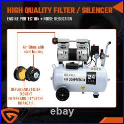 24L Air Compressor Litres Oil Free Low Noise 1.0 HP 8Bar 116psi 900W 80L/Min