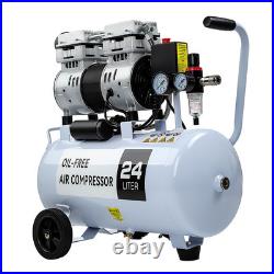 24L Air Compressor Litres Oil Free Low Noise 1HP 8Bar 116psi 9.6 CFM 1600 PRM