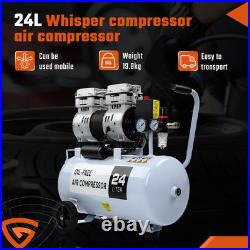 24L Air Compressor Litres Oil Free Low Noise 1HP 8Bar 116psi 9.6 CFM 1600 PRM