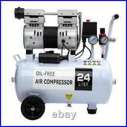 24L Air Compressor Litres Oil Free Low Noise 1HP 8Bar 116psi 9.6 CFM 1600 PRM