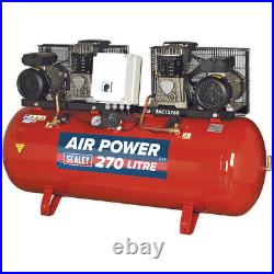 270 Litre Belt Drive Air Compressor Dual 3hp Motors & Pumps Cast Cylinders