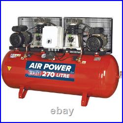 270 Litre Belt Drive Air Compressor Dual 3hp Motors & Pumps Single Phase