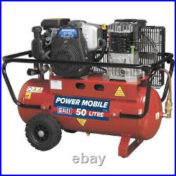 50 Litre Belt Drive Air Compressor 4hp Petrol Engine Twin Gauge & Air Outlet