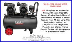 50L Air Compressor Litres Oil Free Low Noise 4HP 8Bar 116psi 14.8CFM 420L/mi