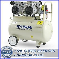 50L Ltr Litre Air Compressor Silent 2 x 750w 2HP 100PSI 7BAR Oil Free Portable