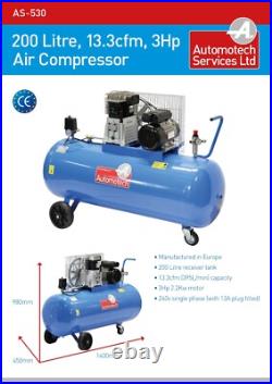 AIR COMPRESSOR 200L 3.0Hp 13.3cfm PISTON COMPRESSOR 200 LITRE RECEIVER TANK 240V