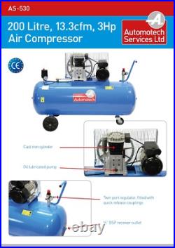 AIR COMPRESSOR 200L 3.0Hp 13.3cfm PISTON COMPRESSOR 200 LITRE RECEIVER TANK 240V