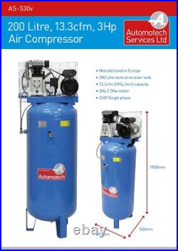 AIR COMPRESSOR 200L 3.0Hp 13.3cfm VERTICAL PISTON COMPRESSOR 200 LITRE 240v AIR COMPRESSOR 200L 3.0Hp 13.3cfm VERTICAL PISTON COMPRESSOR 200 LITRE 240v