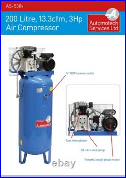 AIR COMPRESSOR 200L 3.0Hp 13.3cfm VERTICAL PISTON COMPRESSOR 200 LITRE 240v AIR COMPRESSOR 200L 3.0Hp 13.3cfm VERTICAL PISTON COMPRESSOR 200 LITRE 240v