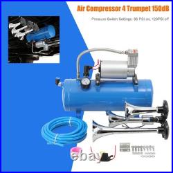 Air Compressor 4 Trumpet 150dB with 6 Liter Tank 12V Train Air Horn Kit 150PSI