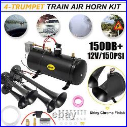 Air Compressor 4 Trumpet Horn Kit With 3Liter Tank 12V For Train Horn Kit 150PSI