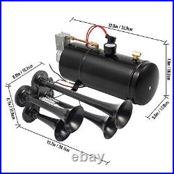 Air Compressor 4 Trumpet Horn Kit With 3Liter Tank 12V For Train Horn Kit 150PSI