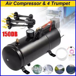 Air Compressor 4 Trumpet With 6 Liter Tank 12V For Train Air Horn Kit 150PSI