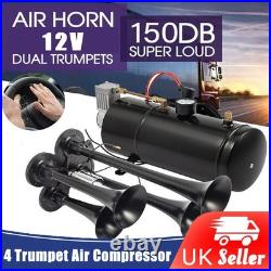 Air Compressor 4 Trumpet With 6 Liter Tank 12V For Train Air Horn Kit 150PSI