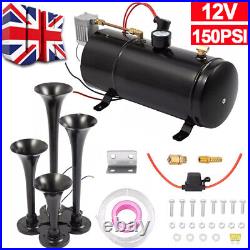 Air Compressor 4 Trumpet With 6 Liter Tank 12V For Train Air Horn Kit 150PSI UK