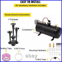 Air Compressor 4 Trumpet With 6 Liter Tank 12V For Train Air Horn Kit 150PSI UK