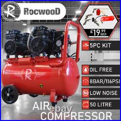 Air Compressor Electric 50L Litre 2HP 1500w Portable 8bar 116psi 5pc Tool Kit