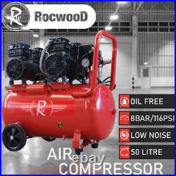 Air Compressor Electric 50L Litre 2HP 1500w Silent Portable Oil Free 8bar 116psi