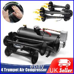 Air Horn Truck Train Horns Kit 12V with 6 Liter Tank Compressor 4 Trumpet 150PSI