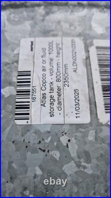 Atlas Copco 1000 Litre Air / Fluid Receiver Tank UNUSED