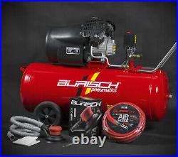 BURISCH Air Compressor 3HP 100 Litre + DA Sander + 10m Air Hose Kit 100 ltr