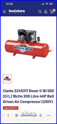 Clarke Boxer 14/200 O/L 14CFM 200Litre 3HP Belt-Driven Air Compressor 230V