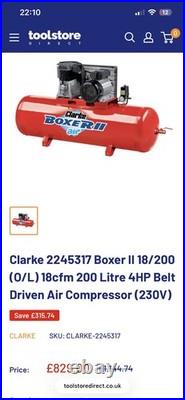 Clarke Boxer 14/200 O/L 14CFM 200Litre 3HP Belt-Driven Air Compressor 230V