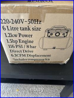 Crytec CR6AC 6 ltr Capacity Oil Free Air Compressor 1.2KW 6.3 CFM 8 BAR 1.5HP