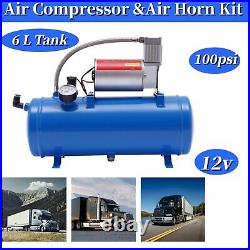 DC 12V Air Compressor 100psi with Universal 6 Liter Tank Train Air Horn Kit New