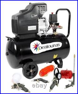 Dealourus Portable 50L Litre ltr Air Compressor 9.6CFM 2.5HP & 5 Piece Tool Kit