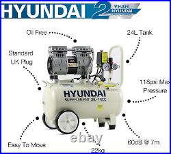 HY7524 24 Litre Air Compressor, 5.2Cfm/100Psi, Silenced, Oil Free, 750W / 230