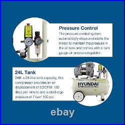 HY7524 24 Litre Air Compressor, 5.2Cfm/100Psi, Silenced, Oil Free, 750W / 230