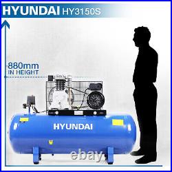Hyundai 150 Litre Air Compressor, 14CFM/145psi, 15M Compressor Hose & Fitting