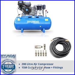 Hyundai 200L Litre Air Compressor, 29CFM/145psi, Twin Cylinder Belt Drive 14hp