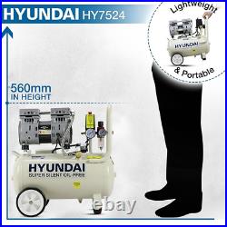 Hyundai 24 Litre Air Compressor, 5.2cfm/100psi, Silenced, Oil HY7524, White