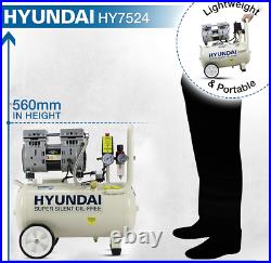 Hyundai 24 Litre Ultra Silent Air Compressor, 100PSI, 5.2CFM, 7 Bar, HY7524