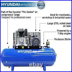 Hyundai 270 Litre Air Compressor, 21CFM/145psi, 3-Phase 7.5hp HY75270-3