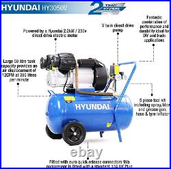 Hyundai 50 Litre Portable Air Compressor, 2.2kW, 740 X 380 X 740