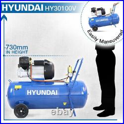 Hyundai Air Compressor 100 Litre V-Twin Silenced Direct Drive 3hp HY30100V